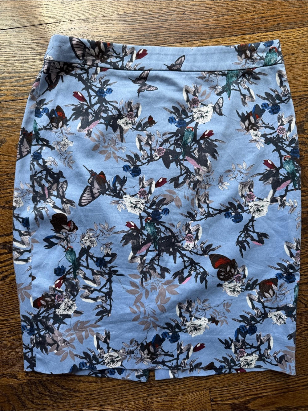 J. Crew The Pencil Skirt Light Blue Periwinkle Floral Bird Butterfly Print 2
